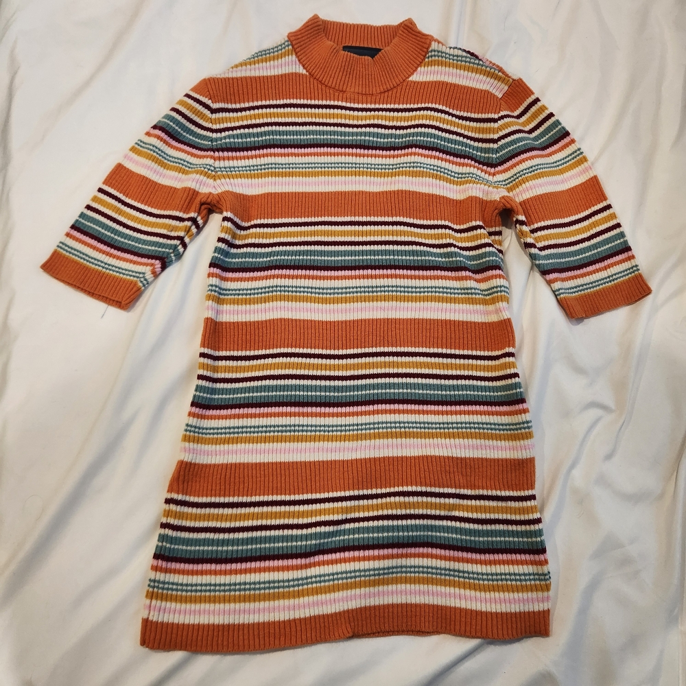 Modcloth Orange and Multicolor Striped Knit Top